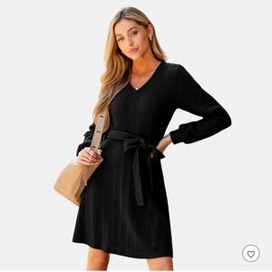 long tall sally mini ribbed black v neck dress